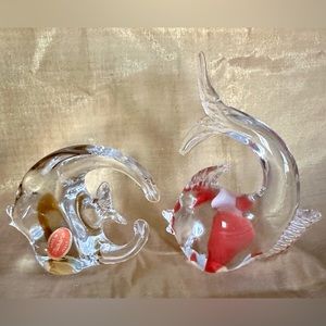 NEW MURANO GLASS 2 FISHES FIGURINES.MADE IN MURANO, ITALY.